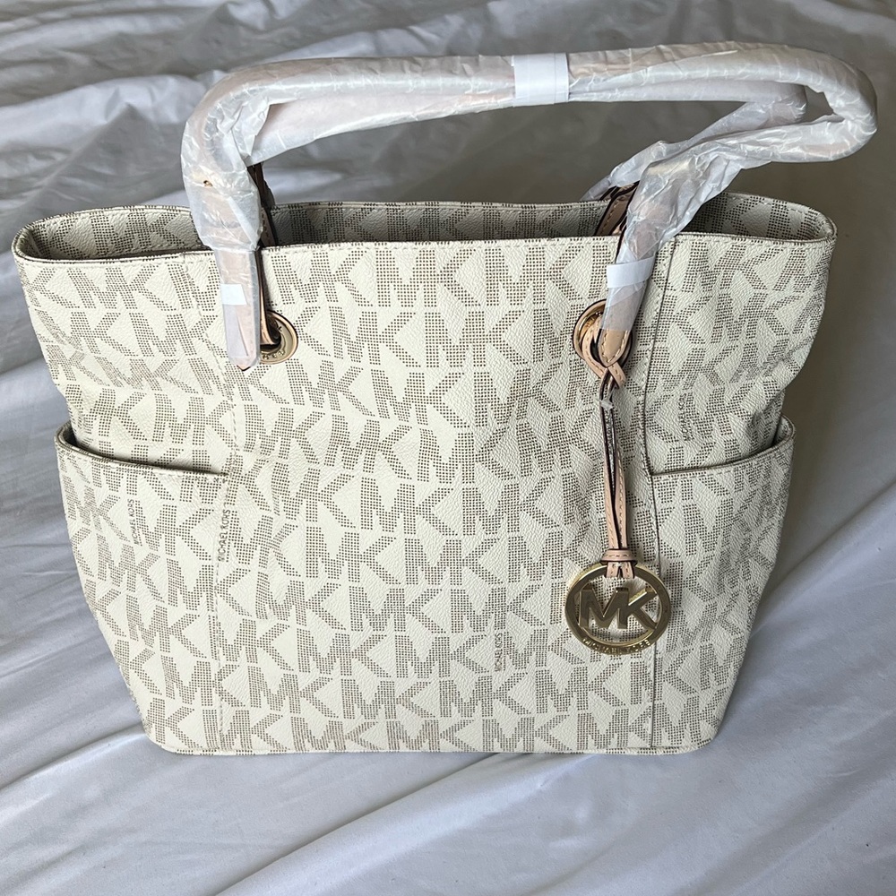 Michael Kors Signature Jet Set Coated Canvas and Leather Tote